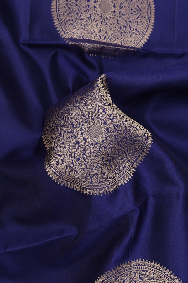 Soft Silk Saree In Oxford Blue With Mandala Design
