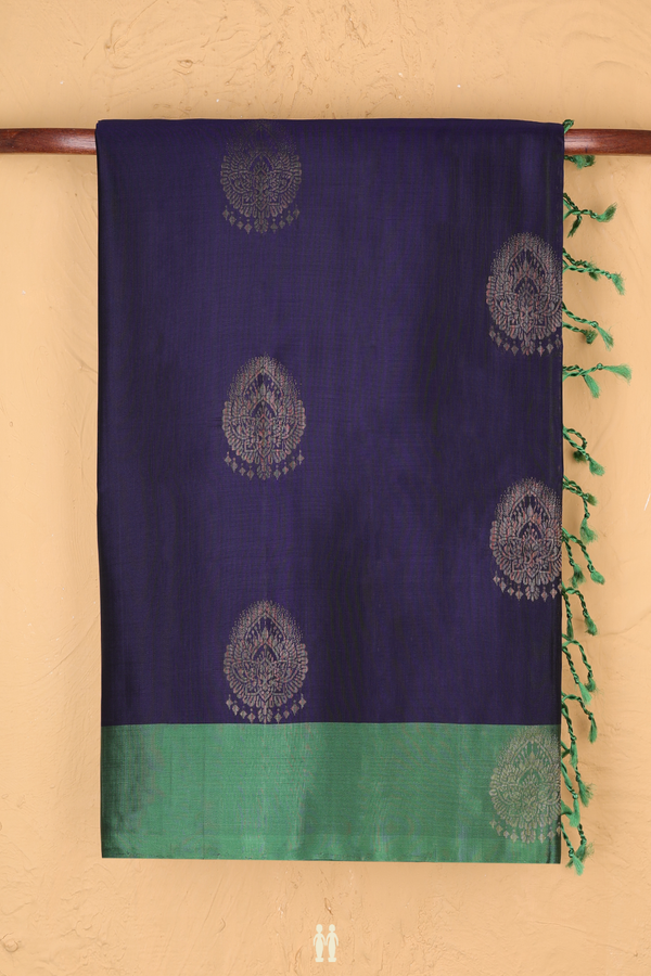 Soft Silk Saree In Oxford Blue With Zari Motifs