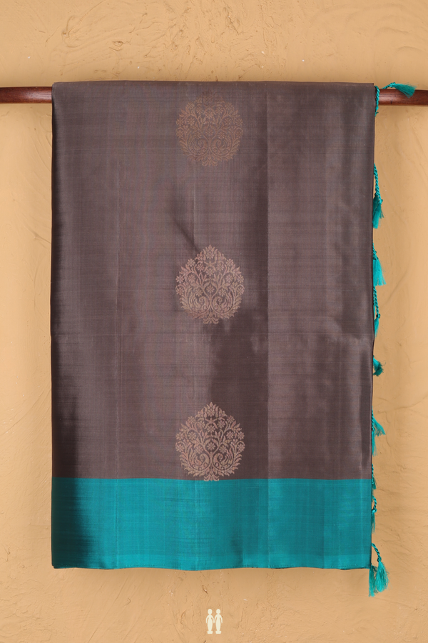 Soft Silk Saree In Oxford Brown With Tree Motifs