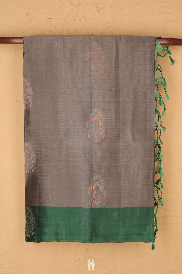 Soft Silk Saree In Oxford Brown With Zari Motifs
