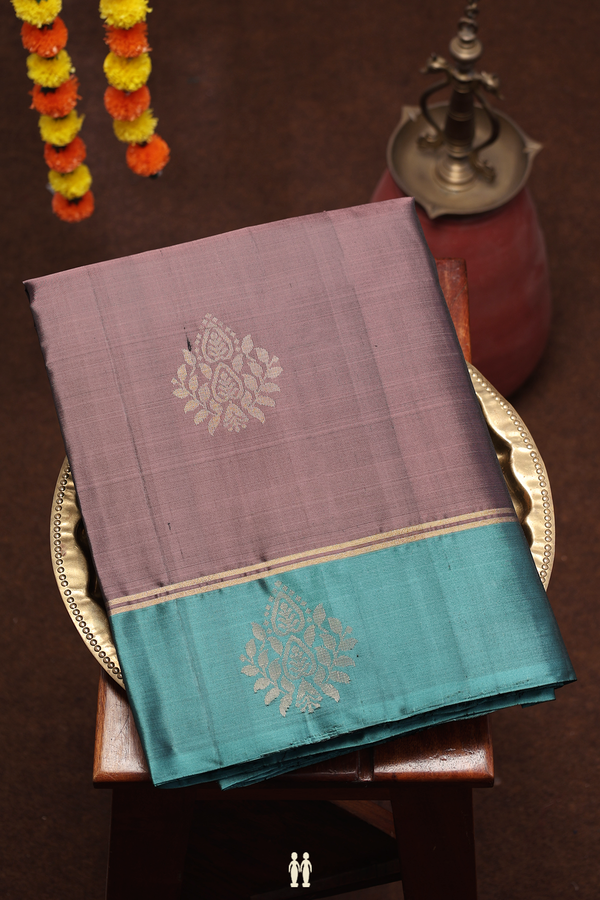 Soft Silk Saree In Oxford Brown With Zari Motifs