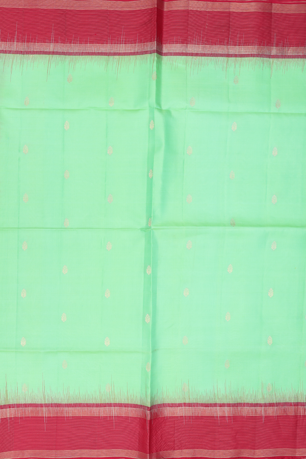 Soft Silk Saree In Pale Green With Floral Buttas