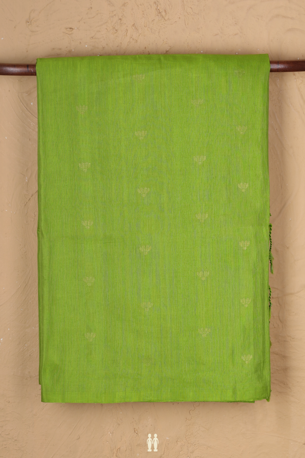 Soft Silk Saree In Parrot Green With Floral Buttas