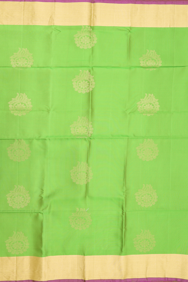 Soft Silk Saree In Parrot Green With Floral Motifs
