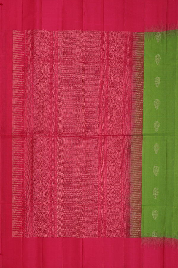 Soft Silk Saree In Parrot Green With Zari Buttas