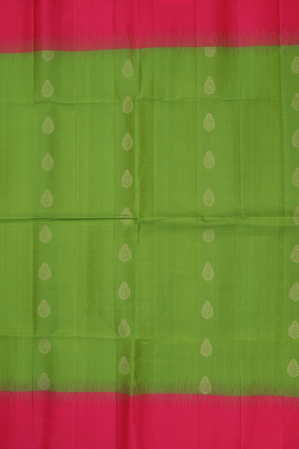 Soft Silk Saree In Parrot Green With Zari Buttas