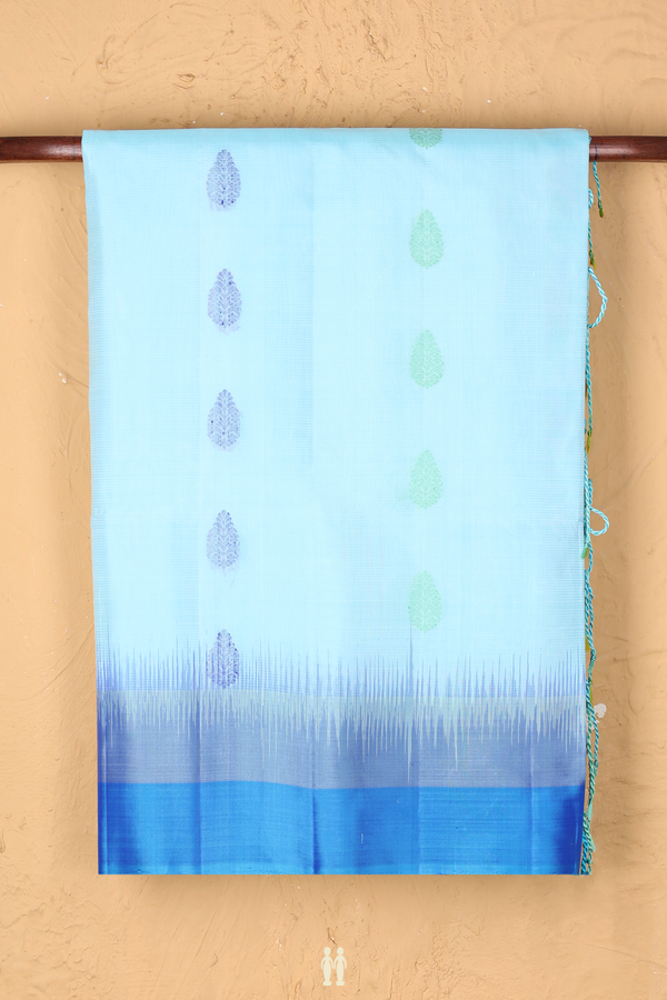 Soft Silk Saree In Pastel Blue With Threadwork Buttas