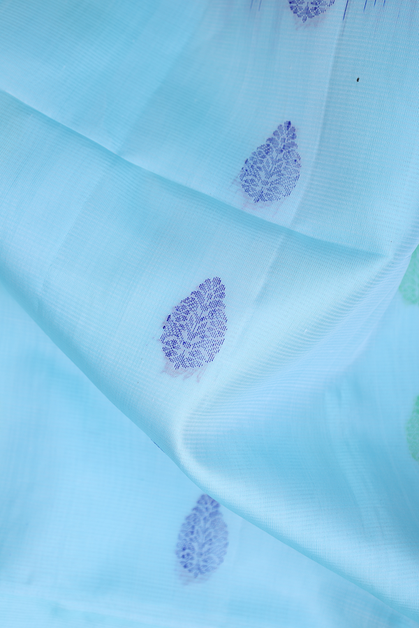 Soft Silk Saree In Pastel Blue With Threadwork Buttas