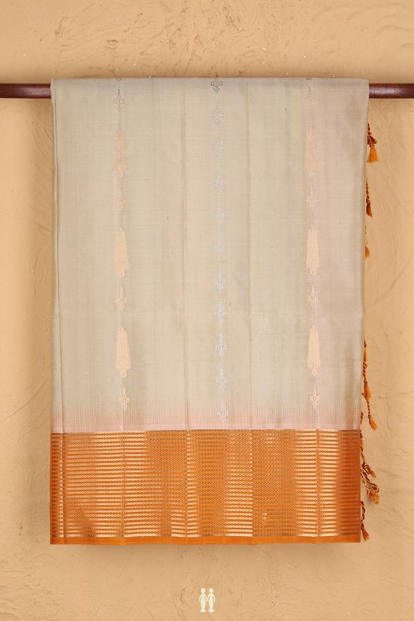 Soft Silk Saree In Pastel Brown With Zari Buttas