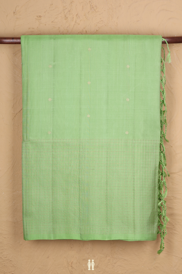 Soft Silk Saree In Pastel Green With Zari Buttis