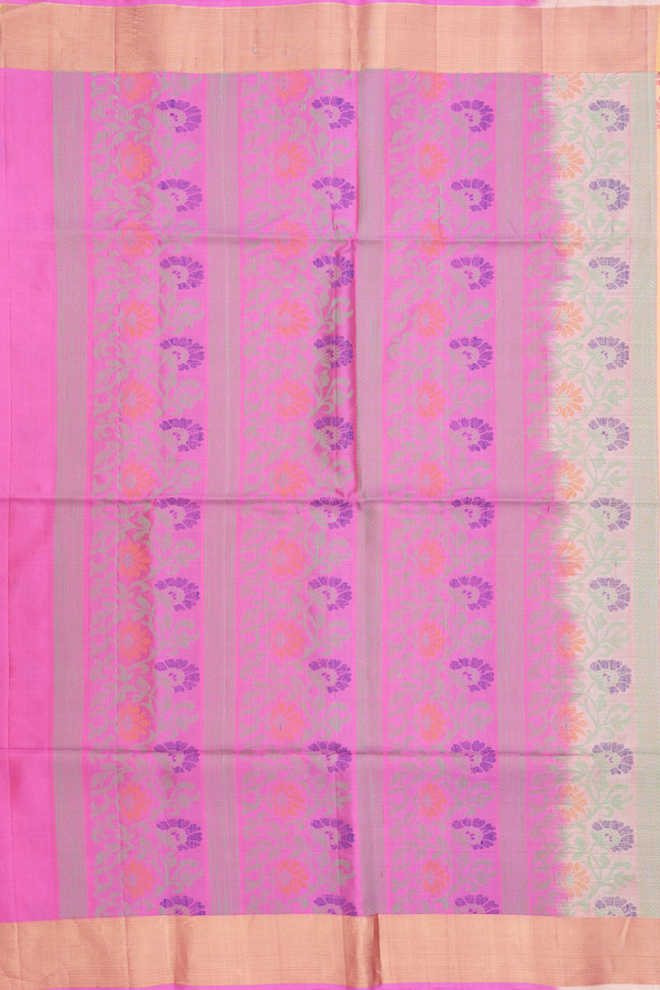 Soft Silk Saree In Pastel Orange With Floral Threadwork Buttas