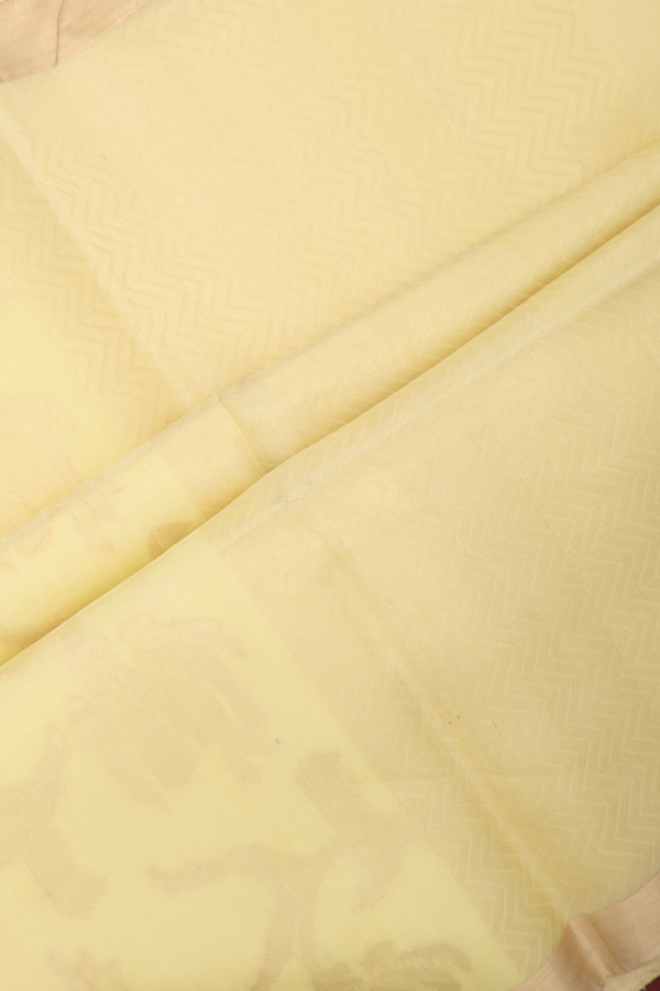 Soft Silk Saree In Pastel Yellow With Floral Design