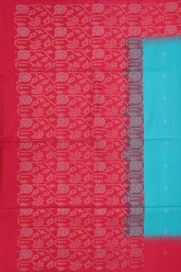 Soft Silk Saree In Peacock Blue With Diamond Buttas