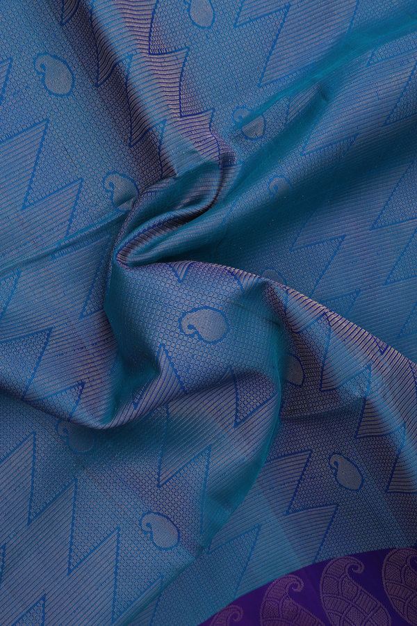 Soft Silk Saree In Peacock Blue With Paisley Design