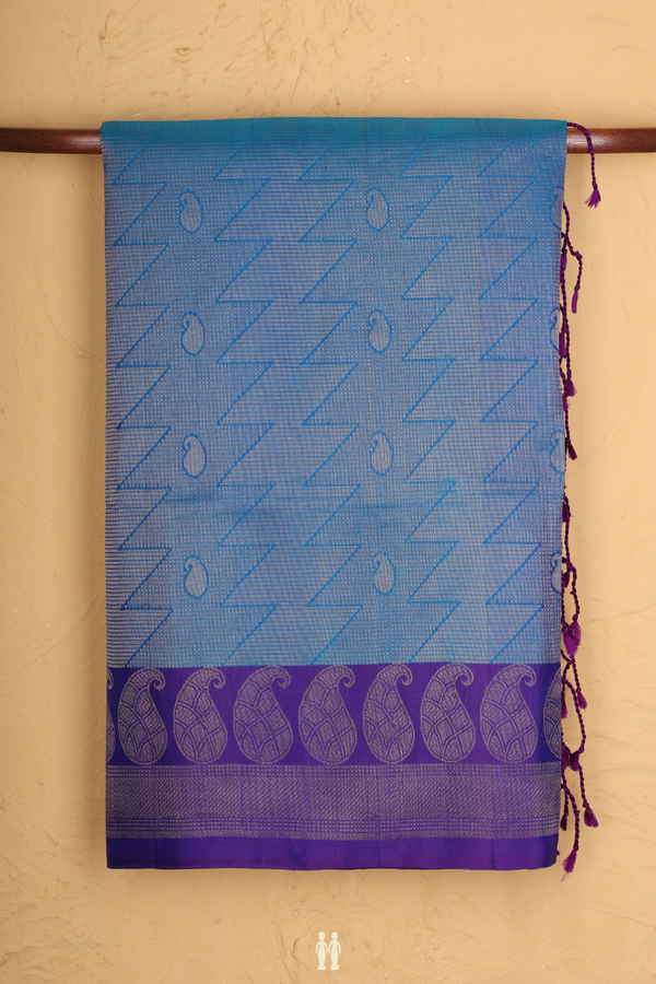 Soft Silk Saree In Peacock Blue With Paisley Design