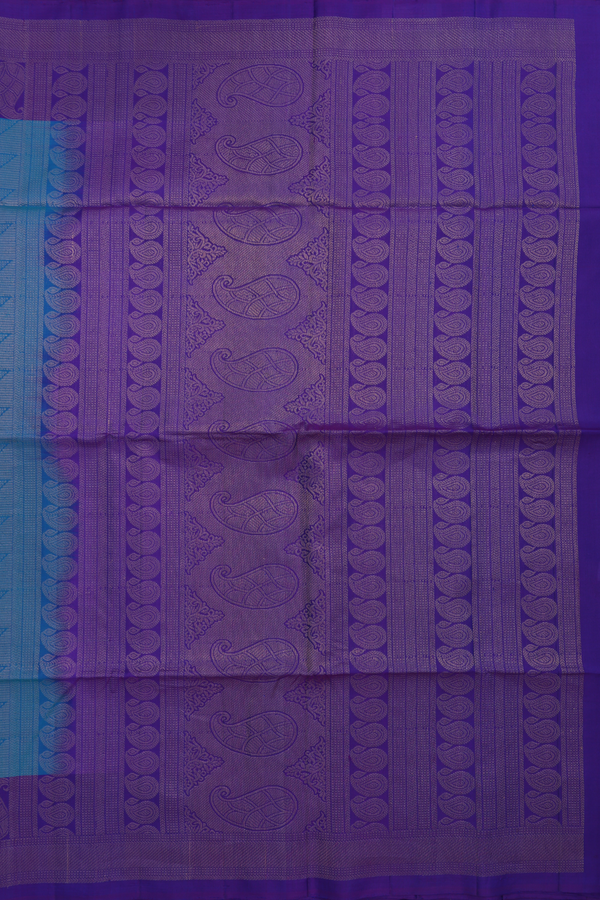 Soft Silk Saree In Peacock Blue With Paisley Design