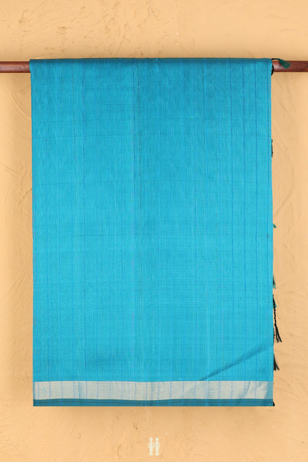 Soft Silk Saree In Peacock Blue With Stripes Design