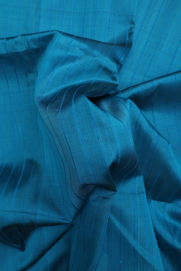 Soft Silk Saree In Peacock Blue With Stripes Design