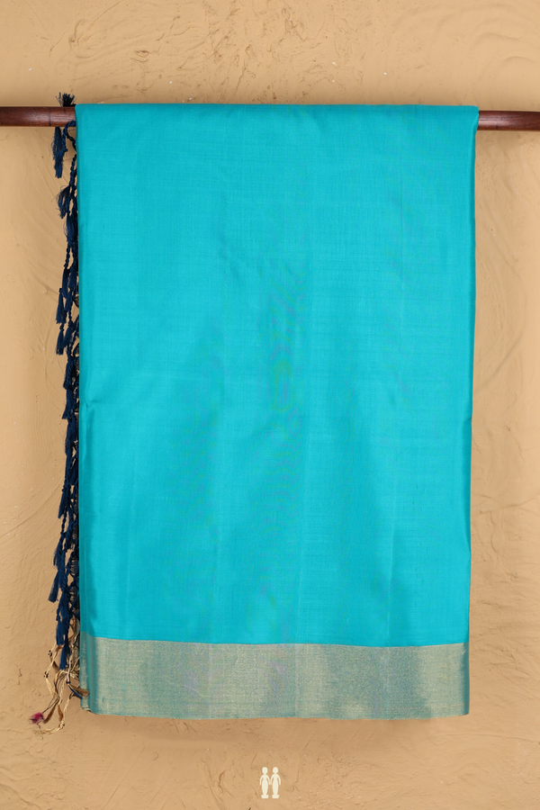 Soft Silk Saree In Peacock Blue With Zari Border