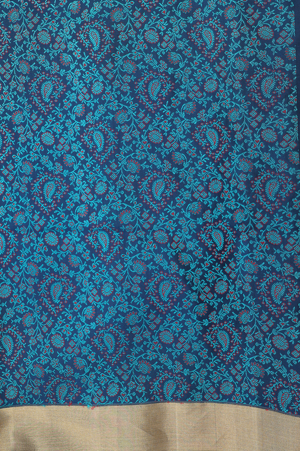 Soft Silk Saree In Peacock Blue With Zari Border