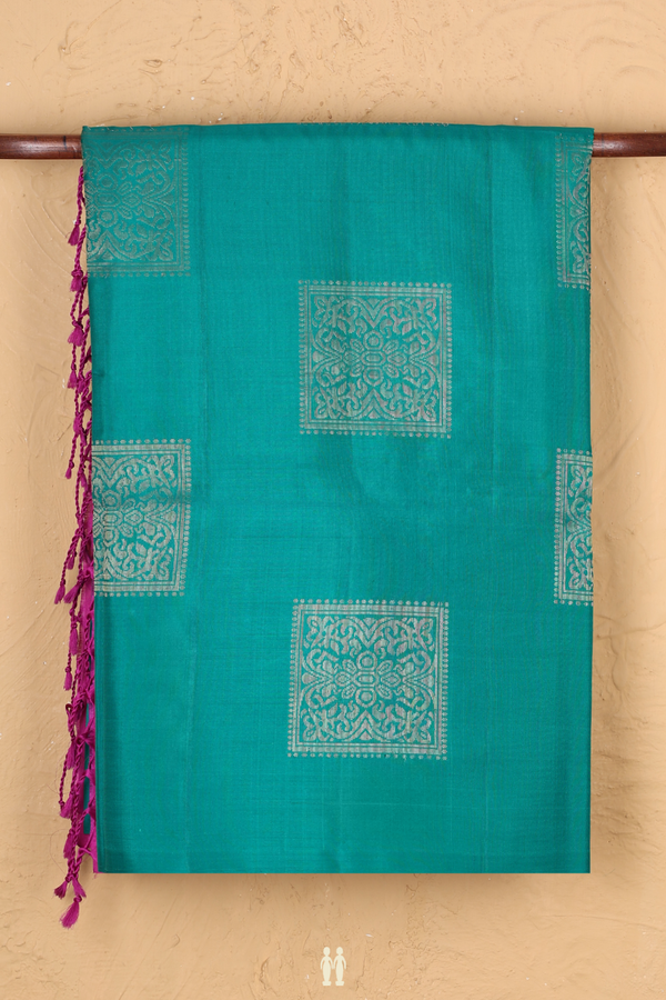 Soft Silk Saree In Peacock Green With Zari Motifs