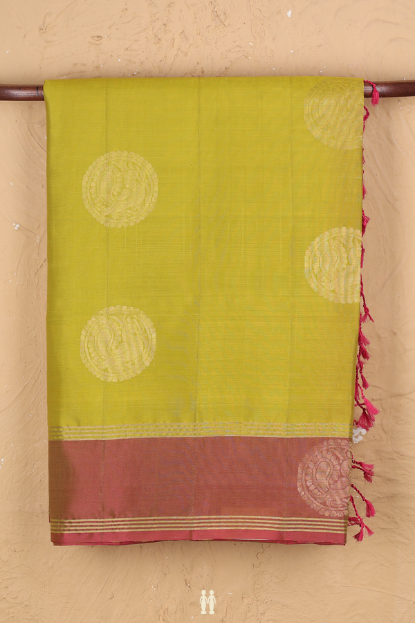 Soft Silk Saree In Pear Green With Peacock Motifs