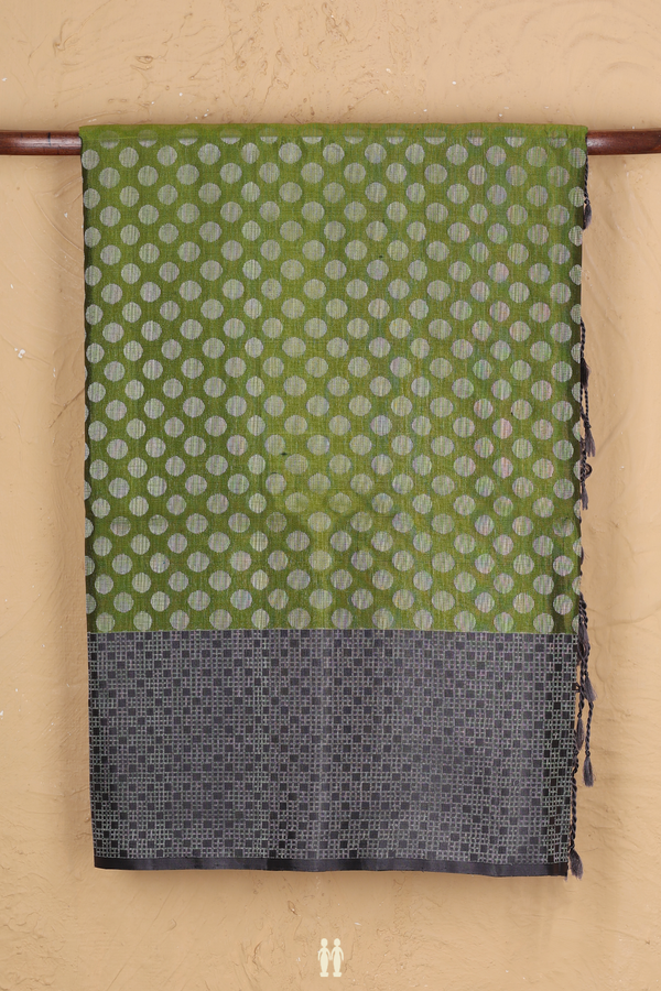 Soft Silk Saree In Pear Green With Polka Buttas