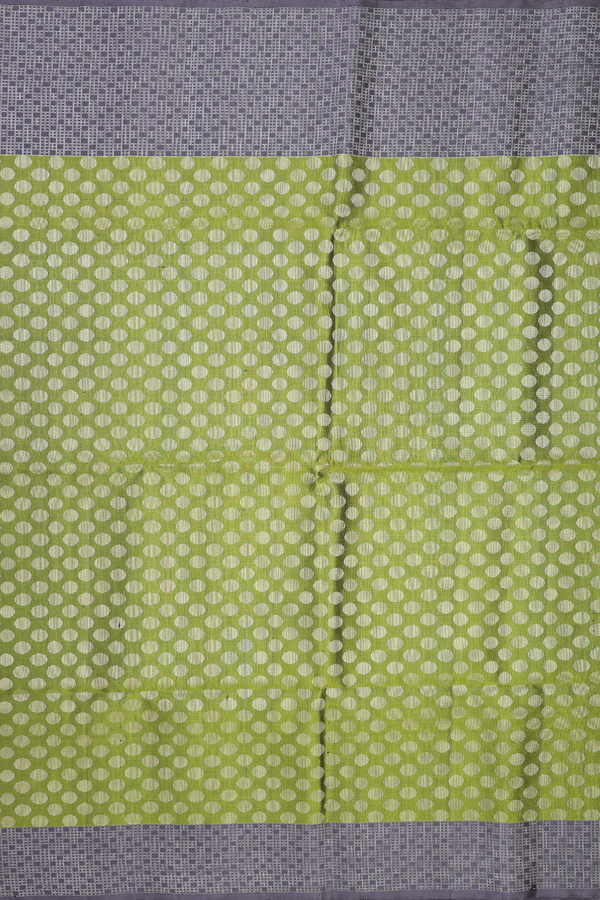 Soft Silk Saree In Pear Green With Polka Buttas