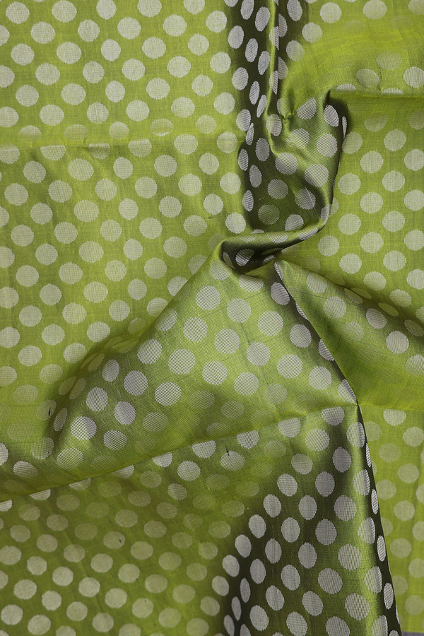Soft Silk Saree In Pear Green With Polka Buttas