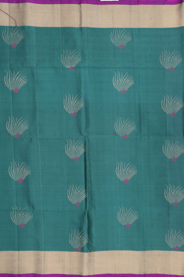Soft Silk Saree In Pine Green With Zari Motifs