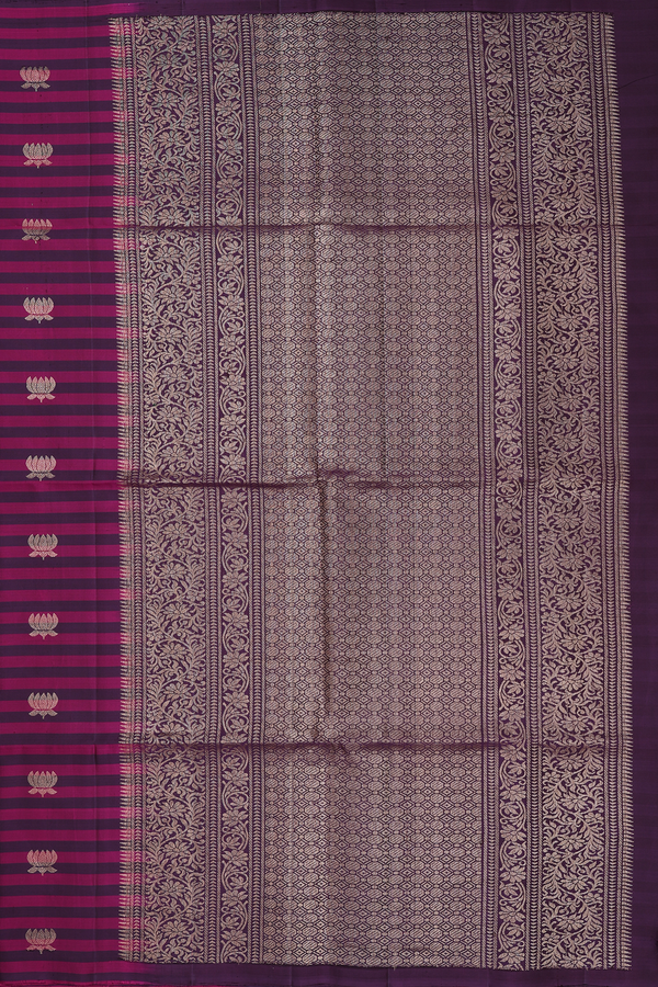 Soft Silk Saree In Pink And Purple With Stripes Design