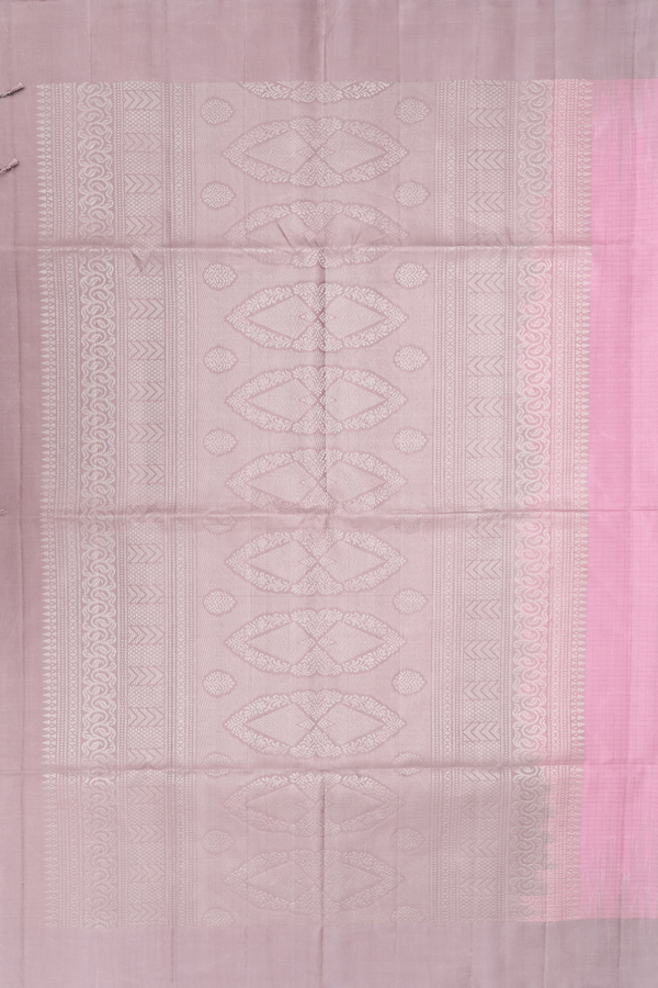 Soft Silk Saree In Pink With Checks Along Buttas