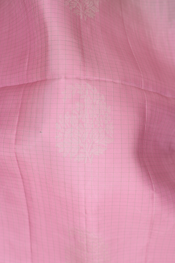 Soft Silk Saree In Pink With Checks Along Buttas