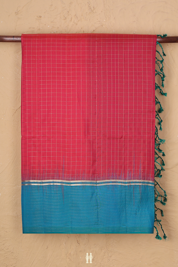 Soft Silk Saree In Pink With Checks Design