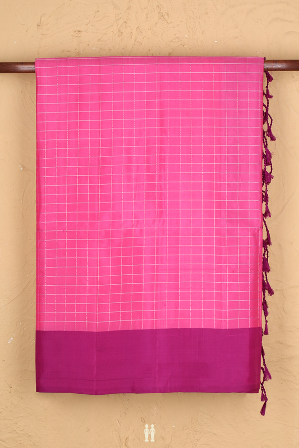 Soft Silk Saree In Pink With Checks Design