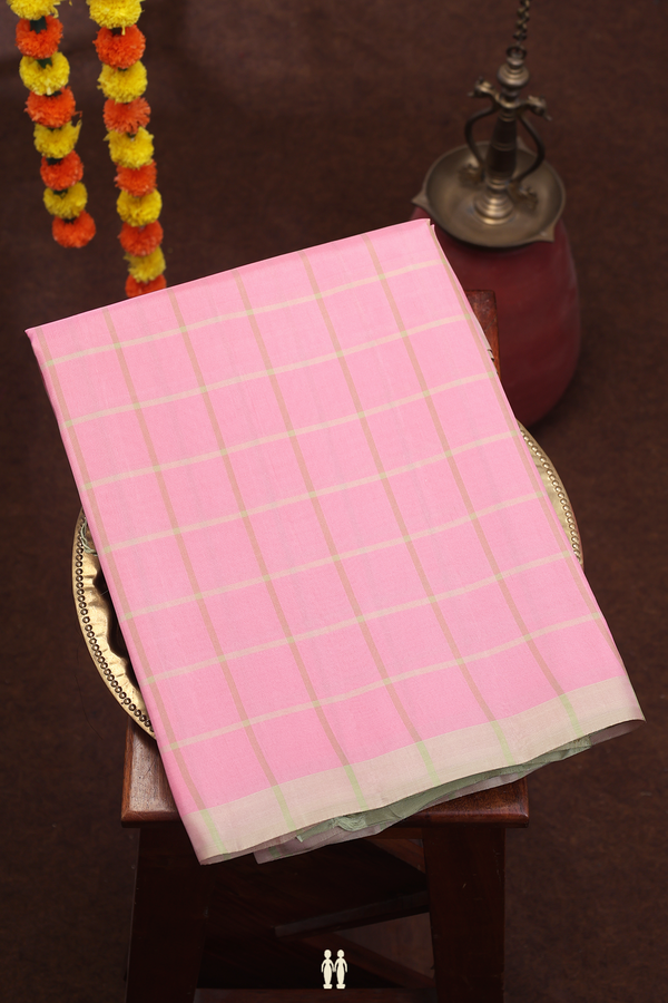 Soft Silk Saree In Pink With Checks Design