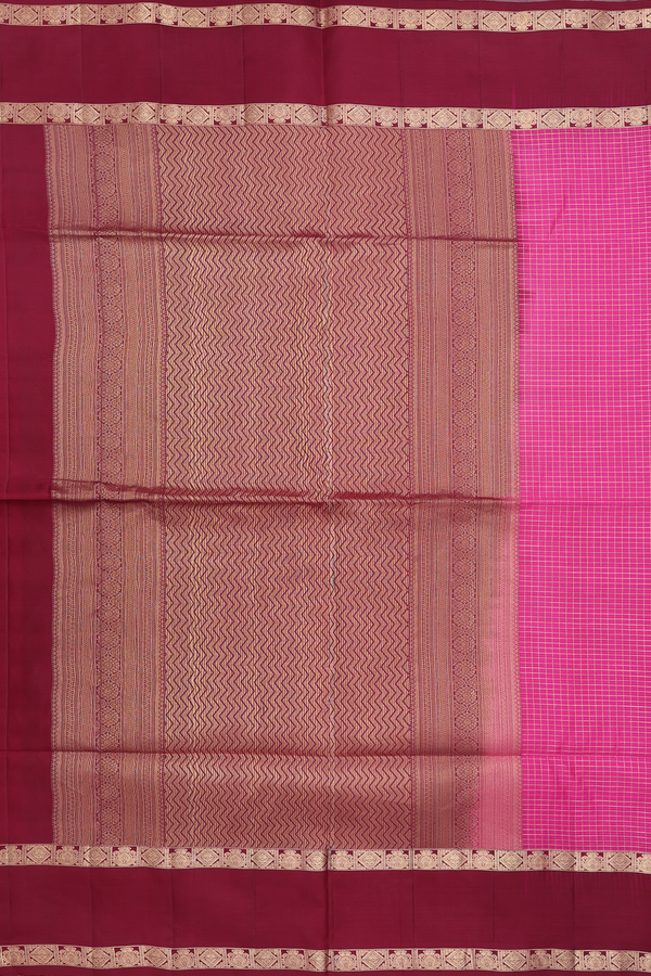 Soft Silk Saree In Pink With Checks Design