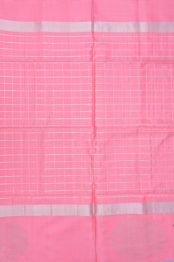 Soft Silk Saree In Pink With Checks Design