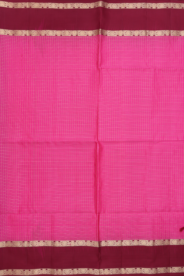 Soft Silk Saree In Pink With Checks Design