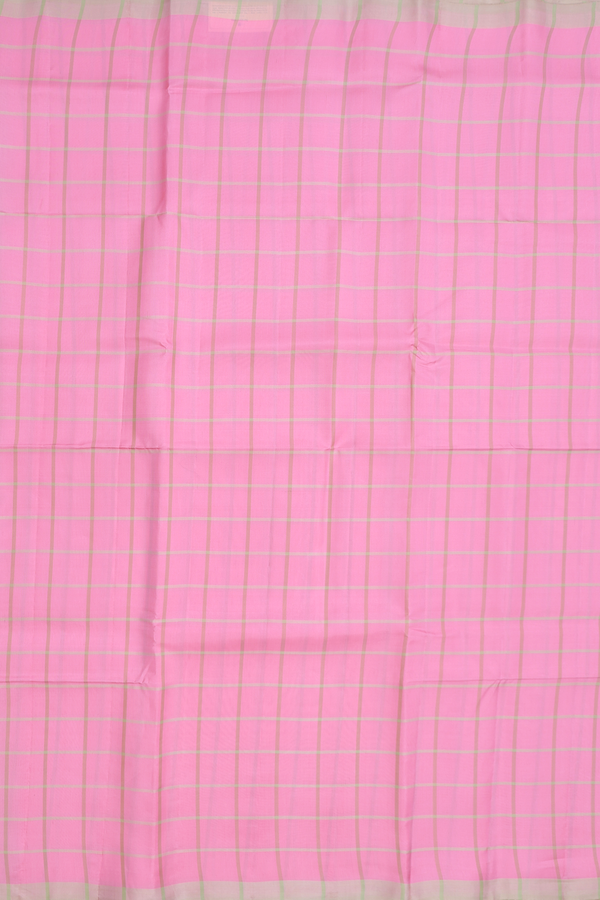 Soft Silk Saree In Pink With Checks Design