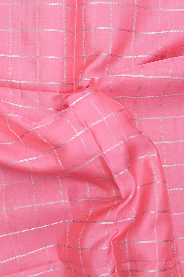 Soft Silk Saree In Pink With Checks Design