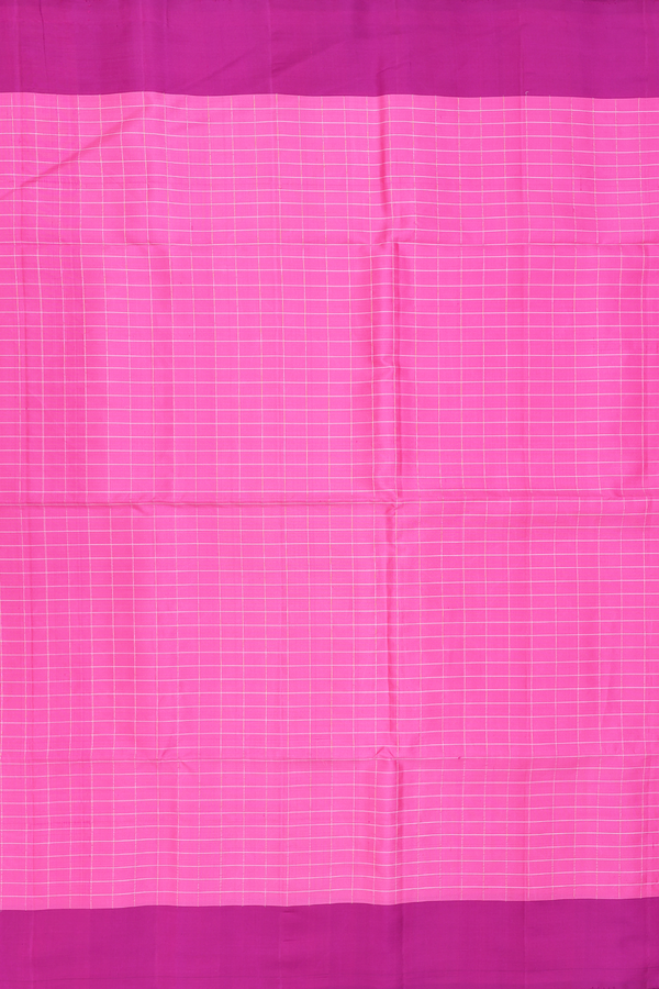 Soft Silk Saree In Pink With Checks Design