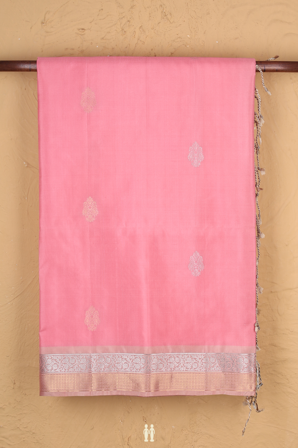 Soft Silk Saree In Pink With Floral Buttas