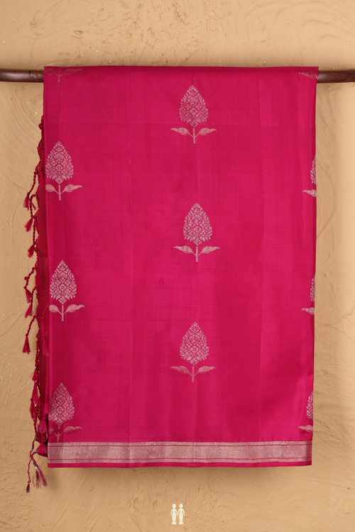 Soft Silk Saree In Pink With Floral Buttas