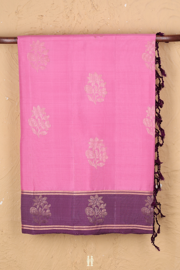 Soft Silk Saree In Pink With Floral Motifs