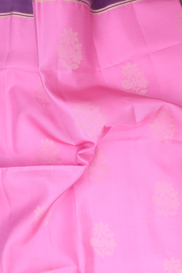 Soft Silk Saree In Pink With Floral Motifs