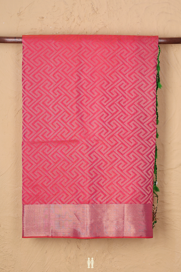 Soft Silk Saree In Pink With Geometric Design