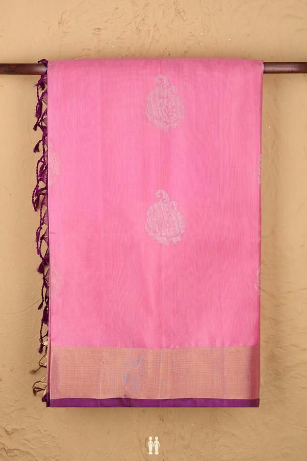 Soft Silk Saree In Pink With Paisley Design