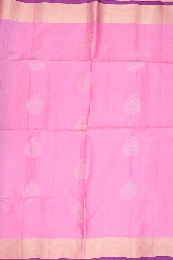 Soft Silk Saree In Pink With Paisley Design