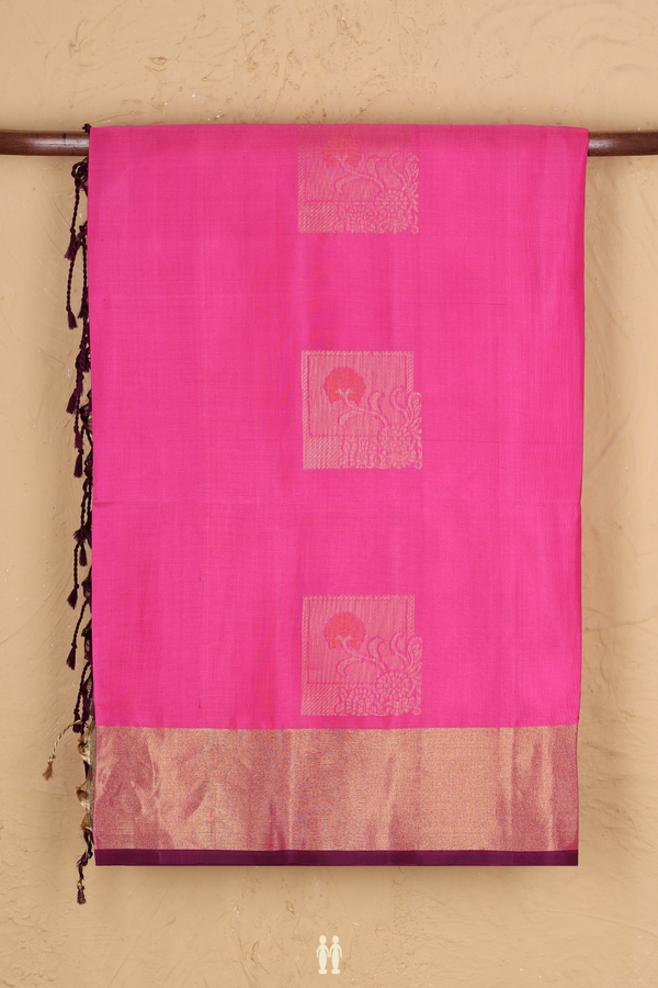 Soft Silk Saree In Pink With Square Motifs